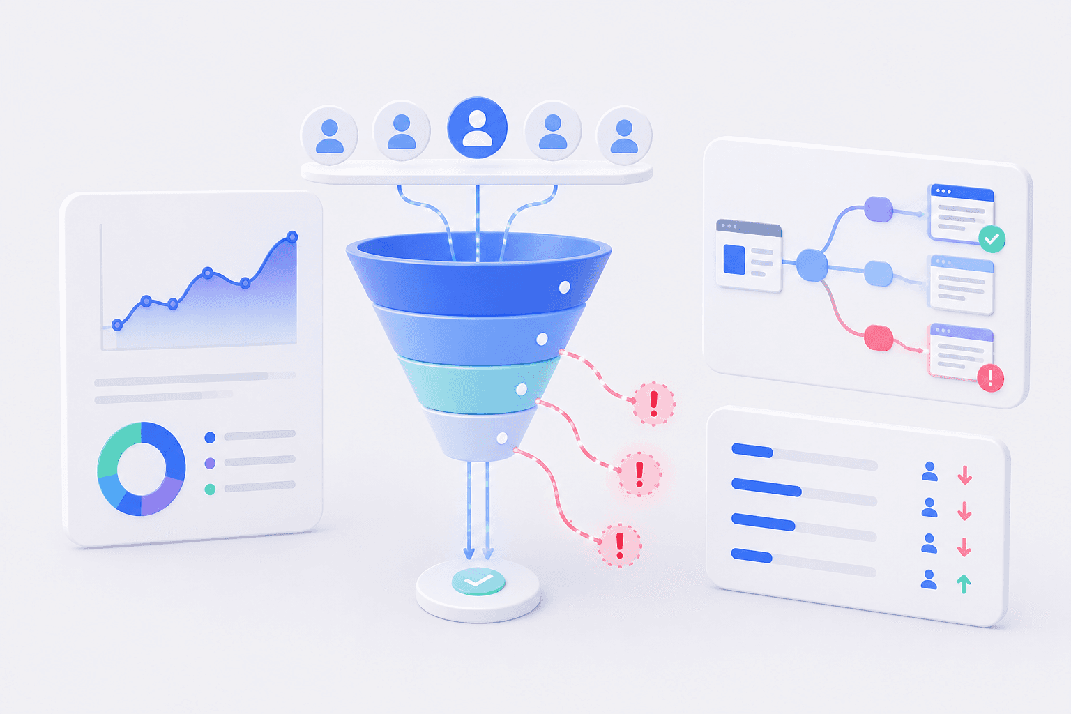Funnel Diagnostics. We map real GA4 paths to find where revenue leaks