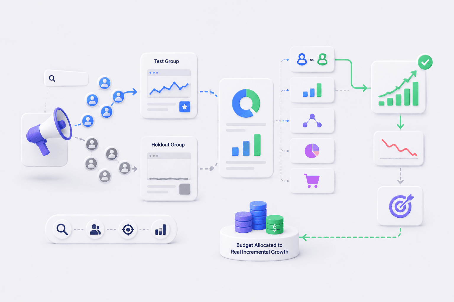 Incrementality Testing. We measure whether Search is actually driving new demand