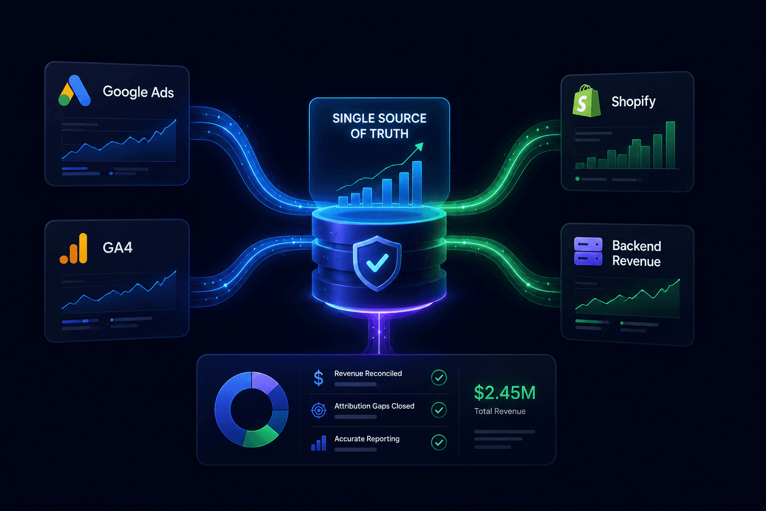 Unified Reporting. We reconcile Google data with your actual revenue numbers